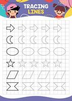 Tracing Lines Exercise Worksheet For Kids vector