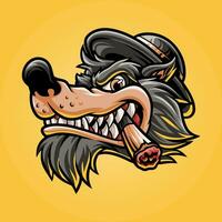 lobo cabeza mascota genial ilustración para tu marca negocio vector