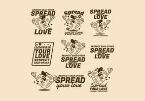 Spread your love, a variation of heart character in retro style vector