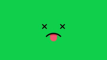 Cartoon Cross eyes Dead face expression with tounge animation emoticon isolated on green screen background video
