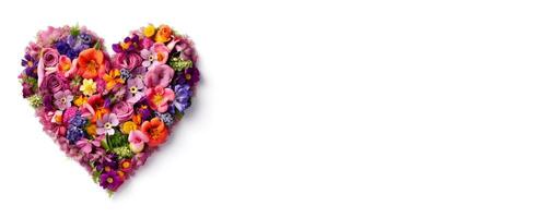 Beautiful flowers in heart shape isolated on white. Flower heart on a white background. Exquisite bouquet for a girl in the shape of a heart. AI Generated photo