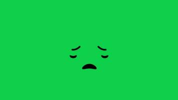 Cartoon character sad face, dissatisfied facial expression animation isolated on green screen background video