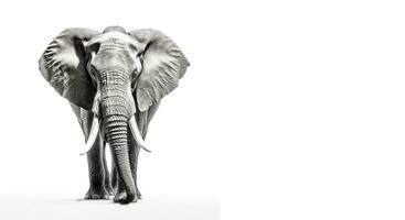 Studio portrait of an elephant on a white background with space for text. Generative AI photo