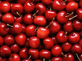 Red cherries. Cherry background. AI generated. photo