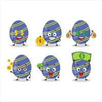 Blue easter egg cartoon character with cute emoticon bring money vector