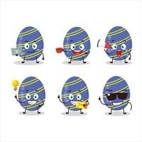 Blue easter egg cartoon character with various types of business emoticons vector