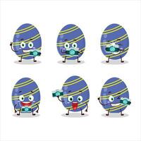 Photographer profession emoticon with blue easter egg cartoon character vector