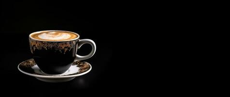 Cappuccino on a black horizontal background. AI generated photo