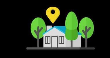 2D animation of a home location pin video