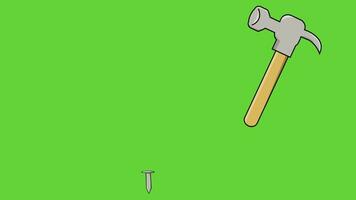green screen video animation of hammer and nails