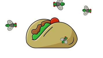 animation de une taco entouré par mouches video