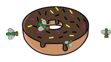 animatie van een donut omringd door vliegt video