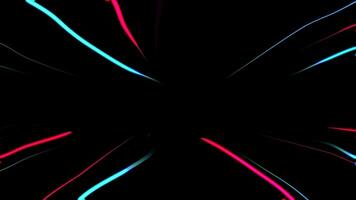 Linie Fading Schleife Animation auf schwarz Hintergrund. ziehen um Weg Über das Horizont leuchtenden mehrfarbig Strahlen nahtlos Schleifen Computer Grafik Animation. video