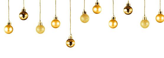 Christmas day hanging gold ball decoration isolated photo