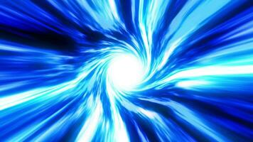 Abstract blue spiral glowing hyperspace warp tunnel made of twisted swirling energy and illuminated blue futuristic matrix light effect in tunnel. Futuristic neon background, magic glowing light lines video