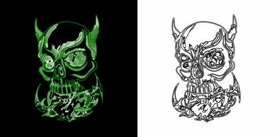 dos diferente diseños de calaveras con cuernos vector