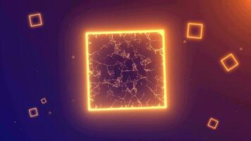 abstrait futuriste forme, en mouvement tournant néon Orange néon cube de lignes et des points, numérique, technologie, connexion, polygone, brillant, 4k 60 images par seconde sans couture géométrique vj Contexte video