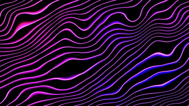 Abstract wavy lines background looped animation. Bright purple colors with  blue and pink echo. Modern futuristic colorful live wallpaper, screensaver.  Glowing waves. Motion graphics stock footage