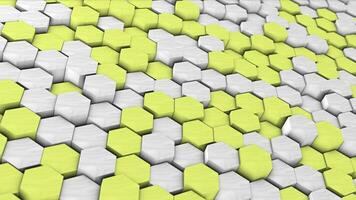 abstrakt Hexagon geometrisch Oberfläche Schleife grau und Gelb. chaotisch Vibrationen von geometrisch Formen. 4k Aufnahmen Bewegung Grafik Design Video Illustration Wiedergabe. nahtlos Schleifen
