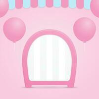 cute kawaii pink signboard with awning and balloons 3d illustration vector