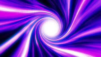 neon colorato viola hypertunnel Filatura velocità spazio tunnel fatto di contorto vorticoso energia Magia raggiante leggero Linee astratto sfondo. 4k, 60 fps video ciclo continuo
