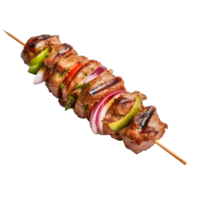 Kebab skewer with meat and vegetables isolated on transparent background. Generative AI png
