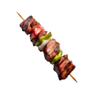 Kebab skewer with meat and vegetables isolated on transparent background. Generative AI png