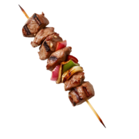 Kebab skewer with meat and vegetables isolated on transparent background. Generative AI png