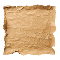 Single piece of crumpled ripped blank brown cardboard paper with texture Isolated on Transparent Background. Generative AI png