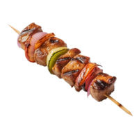 Kebab skewer with meat and vegetables isolated on transparent background. Generative AI png