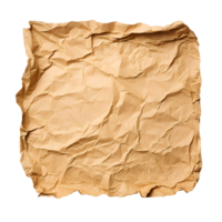 Single piece of crumpled ripped blank brown cardboard paper with texture Isolated on Transparent Background. Generative AI png