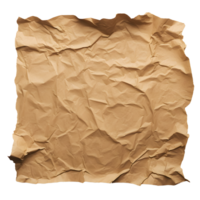 Single piece of crumpled ripped blank brown cardboard paper with texture Isolated on Transparent Background. Generative AI png