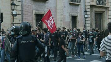 Peaceful demonstration of young communists in Valencia, Spain video