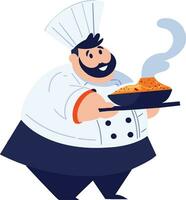 Hand Drawn Overweight chef cooking in the kitchen in flat style vector