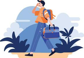 Hand Drawn Tourists relaxing by the sea on vacation in flat style vector