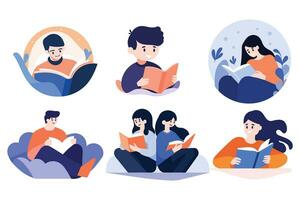 Hand Drawn Child character reading a book in flat style vector