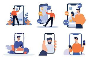 Hand Drawn Businessman with smartphone in online marketing concept in flat style vector