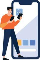 Hand Drawn Businessman with smartphone in online marketing concept in flat style vector