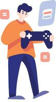 Hand Drawn child character playing game in flat style vector