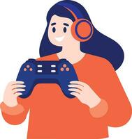 Hand Drawn child character playing game in flat style vector