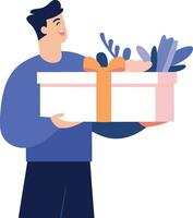 Hand Drawn man with gift in the concept of gift giving in flat style vector