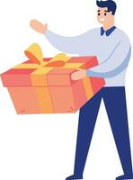 Hand Drawn man with gift in the concept of gift giving in flat style vector