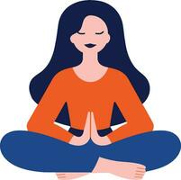 Hand Drawn female character doing yoga or meditating in flat style vector