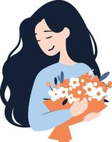 Hand Drawn Woman with flowers in the concept of Woman Day in flat style vector