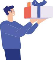 Hand Drawn man with gift in the concept of gift giving in flat style vector