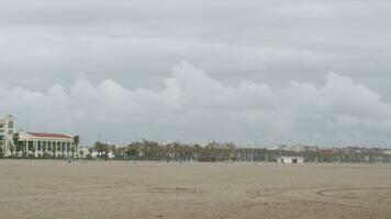 Panorama of city beach in Valencia and rough sea, Spain video