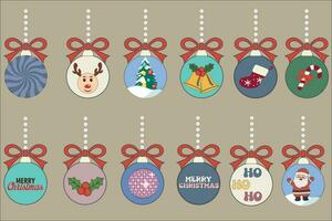 Big retro groovy set christmas balls isolated on a white background. Trendy vector illustration in style 70s, 80s. Christmas and Happy New Year icon set. Vector illustration