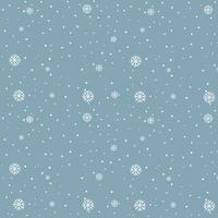 Seamless pattern of luminous snowflakes on a blue background. Winter snowing illustration, holiday vector texture. Merry Christmas and Happy New Year. Repeat design useful for print, cover. Vector