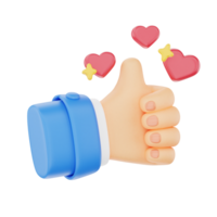 Thumbs up with hearts 3D hand gesture icon png