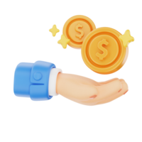 Open palm with coins 3D hand gesture icon png